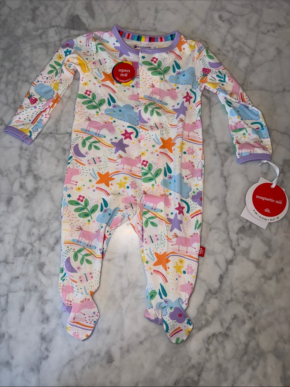 NWT MAGNETIC ME MODAL Pastel Unicorn & Stars Footed One-Piece 0/3M